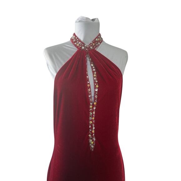 Rodney Alfred Red Velvet Backless Formal Evening Gown Dress M 12 - Picture 3 of 8